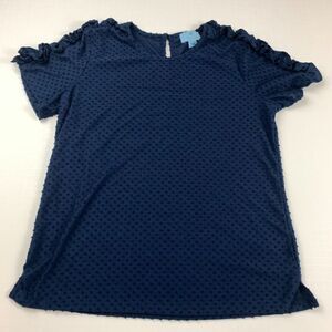 Cece Textured Ruffle Accent Blouse, Navy, Small